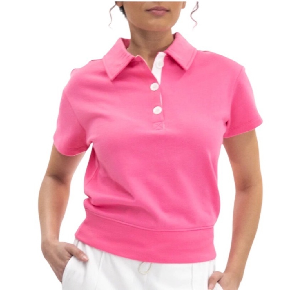 Nanette Lepore Pink Short Sleeve French Terry Polo‎ Shirt Top Women's Small